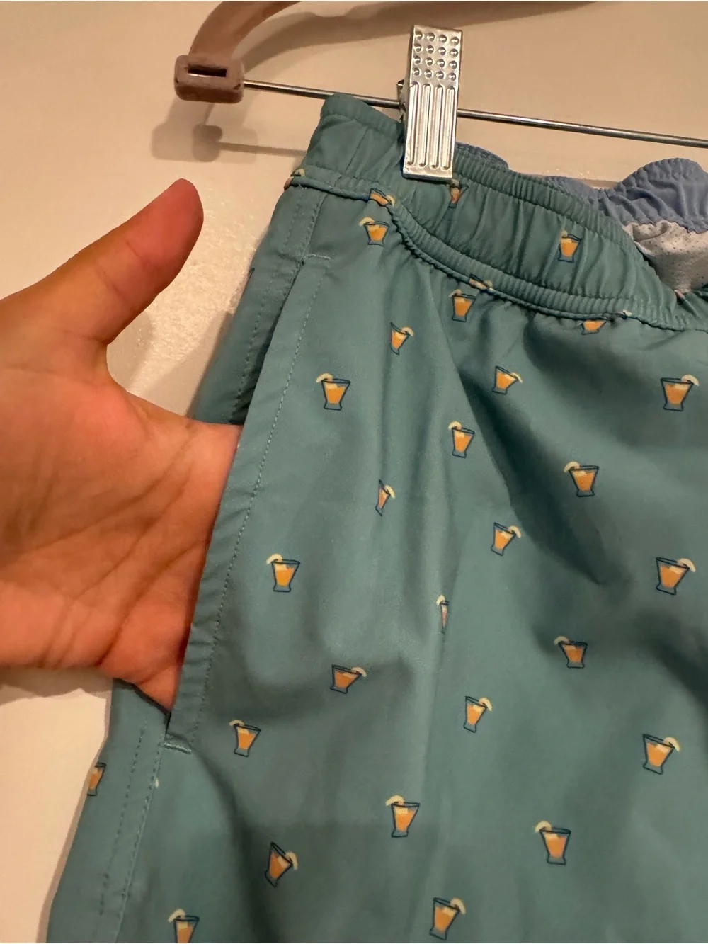 Bonobos Teal Swim Trunks Yellow Cocktail Drink Print 7